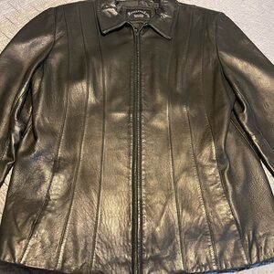 Fourteen Zero XL Leather Zip-Front Jacket in Black.  (Z01)